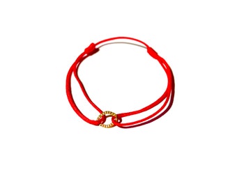 Minimalist redline bracelet, handmade gold eye motif red string bracelet by Lucky Charms USA