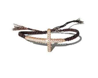 Cross bracelet statement with sparkling zirconia Hand-braided gift