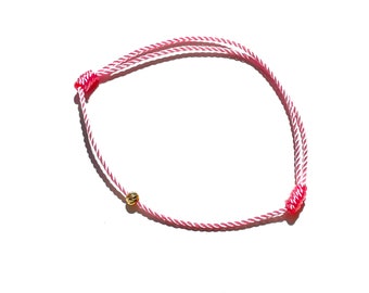 Pink string bracelet with cute gold faceted bead, Real 14k gold bead Adjustable and safe to get wet