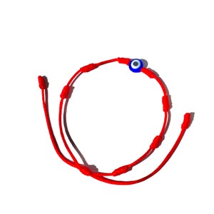 7 Knot Red String Evil Eye Bracelet for Protection & Good Luck, Waterproof Adjustable Cord, Handmade, Custom Fit for Women Men Kids Baby