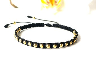 gold-filled beaded bracelet on black string safe to get wet adjustable for women wrist size 6inch to 7inch free shipping