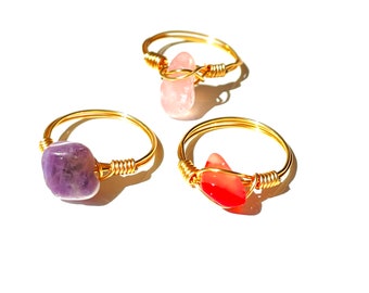 Stone rings with unique stones for cute fingers, hand-wired and only one available in each style plus enjoy free shipping
