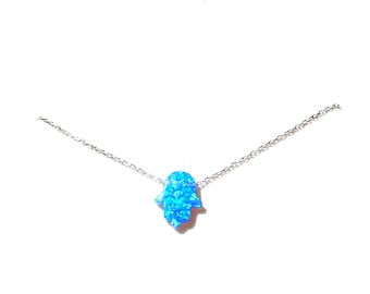 Hamsa hand necklace gifts Fatima evil eye protection jewelry opal collar opalo azul Free shipping