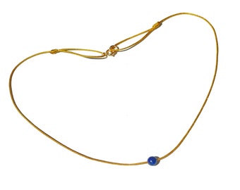 Natural lapis lazuli genuine spiritual bead choker necklace golden string with gold-filled clasp waterproof adjustable