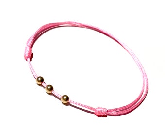 Pink string with gold beads personalized bracelet for good-luck, love, inner peace and healing energy, promoting harmony and balance