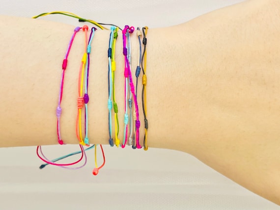 7 Knot 2 Tone Colorful String Bracelets Our Exclusive Design of Super Thin  String Creating an Airy and Cheerful Vibe With Pretty Color Mix 