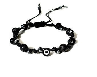 Evil eye Onyx Lave Hematite Black String Bracelet Quadruple Protection Bracelet for Men Women Waterproof Free Shipping