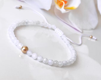 Moonstone Bracelet White Genuine Gemstone Beads, Spiritual Protection and Stress away Gift for Her by Lucky Charms USA