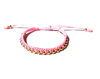 Think pink hand braided beads bracelet