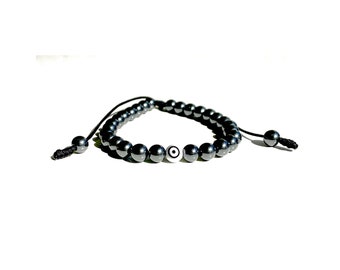 Evil eye bullseye black hematite bracelet, Handmade protection and good-luck jewelry gifts by Lucky Charms USA