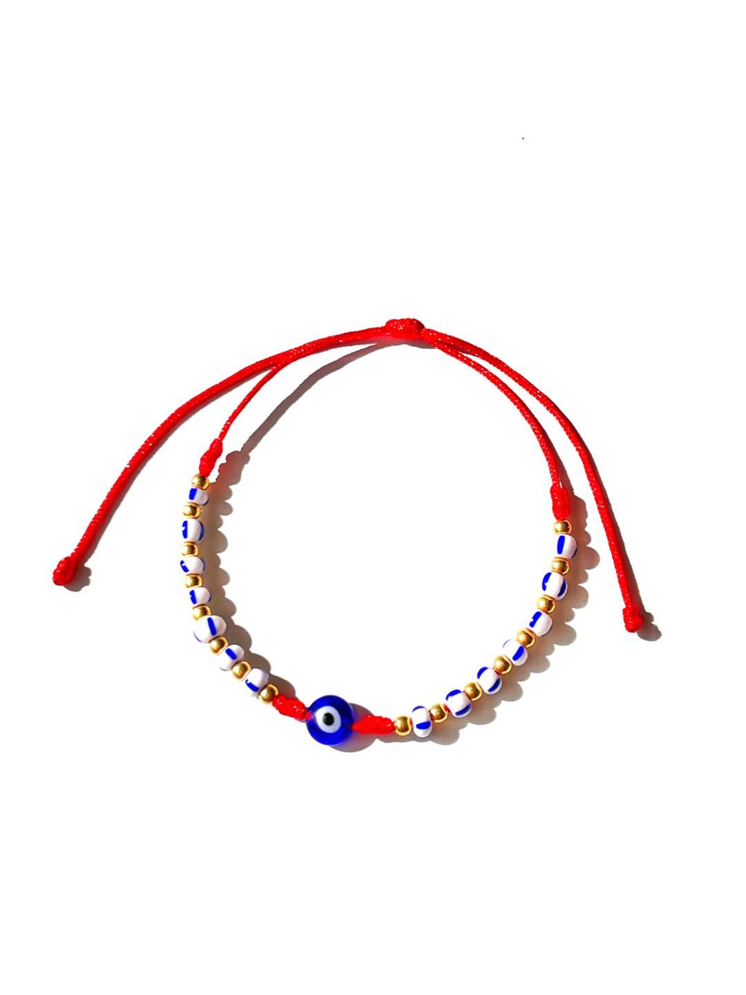 Evil Eye Red String Bracelet With Glass Beads Etsy