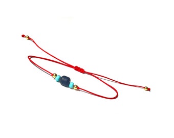 Real Genuine Azabache Bracelet and Turquoise Stones on Red String with Gold accent beads Jet Stone for Protection & Good Energy Unisex