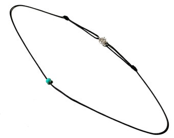 Turquoise gem string choker necklace, Get ready to rock your Goth style with the black cord or the "I am protected" vibe, with the red cord