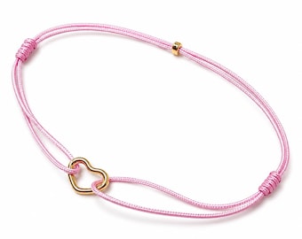 A little love: 14k Gold-Filled Heart Pink Cord Bracelet - Waterproof & Made in USA