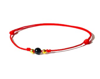 Feng Shui Black Onyx Wealth and Protection Red String Bracelet, Unisex, Waterproof, Free Shipping