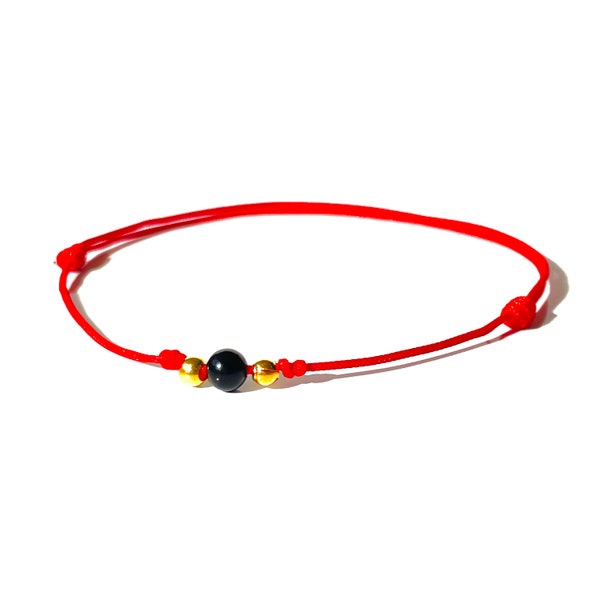 Feng Shui Black Onyx Prosperity and Protection Red String Bracelet, Unisex, Waterproof, Free shipping
