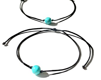 Turquoise bracelet bead for women real stone healing genuine gemstone jewelry gift with protection from evil eye waterproof black string