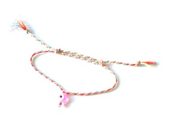 Colorful pink evil eye string bracelet gift for her waterproof adjustable and enjoy free shipping Handmade in USA