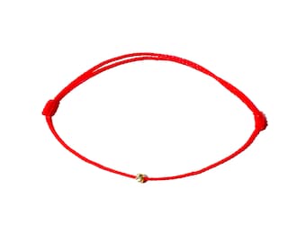 Red string bracelet gold 14k faceted bead Handmade protective
