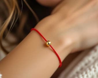 Attract Good Luck & Fortune – Red String Bracelet with Gold Ball – Smooth 1.2mm Cord, Waterproof, Custom Size