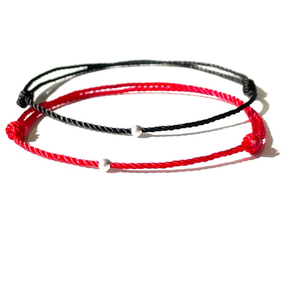 Red and Black String Bracelet With Silver Bead Handmade to Order