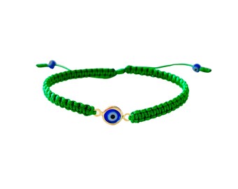 Green evil eye bracelet for prosperity health and protection, Handmade-good-luck charm gifts by Lucky Charms USA