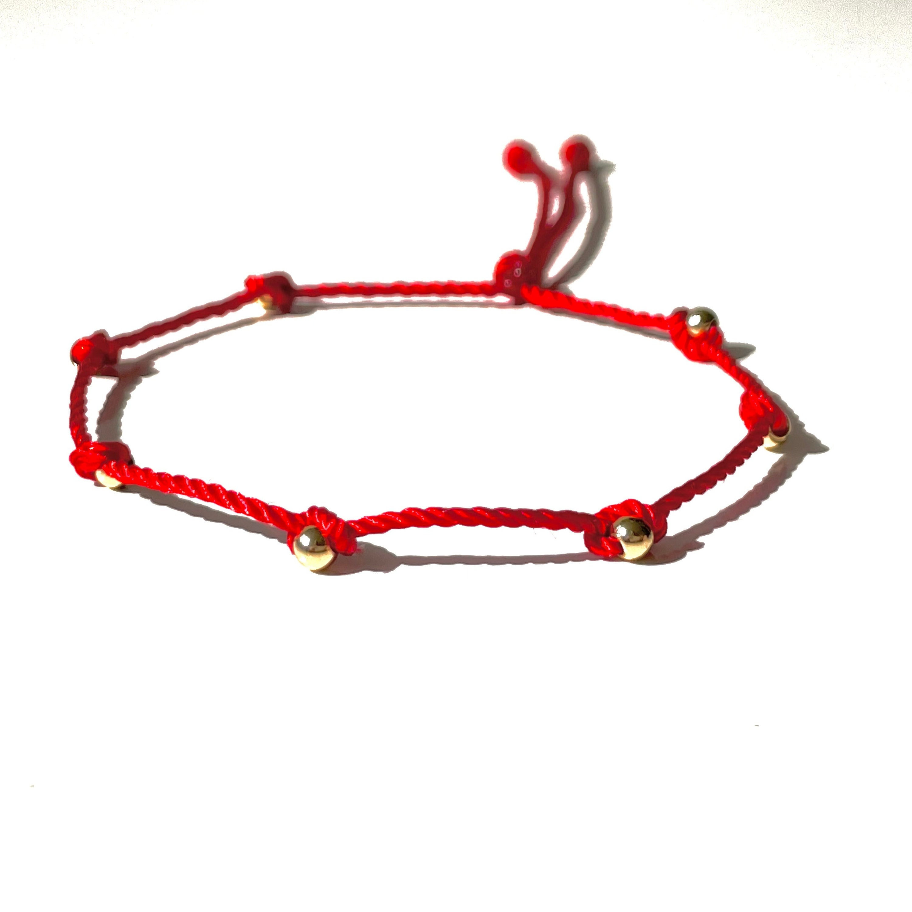 7 Knots Red String Bracelet With 14k Gold Beads Handmade 