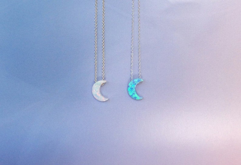 Moon Opal Pendant Necklace For Women, Girls, White Moon Opal Blue Moon Opal Sterling Silver Chain Gold-filled Chain in Lengths 14inch 16inch 18inch 20inch 22inch 24 inch, Collar Luna Blanca y Luna Azul Opalo,  
moon-gifts by Lucky Charms USA