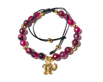 Faceted red garnet elephant bracelet