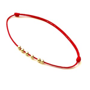 Dainty Gold-Filled Bead Red String Slider Bracelet
