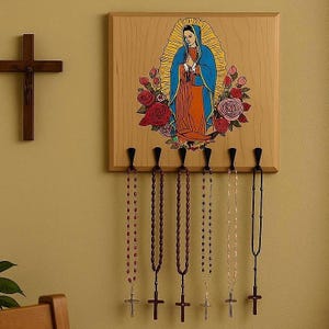 Catholic Gift for Mom or Grandma First Communion Confirmation Sympathy Memorial Virgin Mary Rosary Holder Pray Prayer Room Christian gift