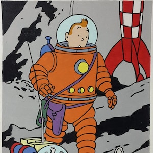 Tintin and Milou (Snowy) Painting, Tintin Comic Painting, 8x11 Painting