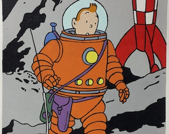 Tintin and Milou (Snowy) Painting, Tintin Comic Painting, 8x11 Painting