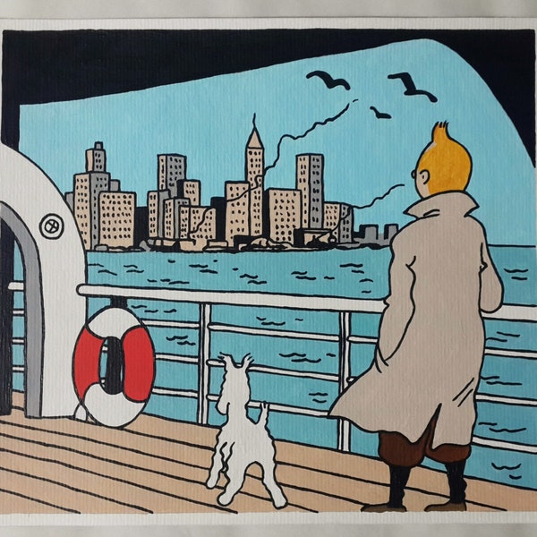 Peinture Tintin et Milou (Enneigé), Peinture bande dessinée Tintin, Peinture 8x11