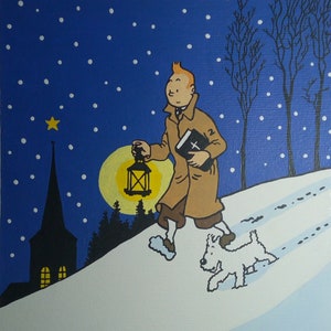 Tintin Snowy Painting, Tintin Drawing, Tintin and Milou, Original Acrylic Painting, Tintin Christmas, The Adventures Of Tintin, Gift Ideas