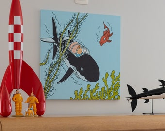 Cuadro de Tintín y Milú (Milú), cuadro cómico de Tintín, cuadro de 20 x 20 pulgadas