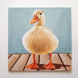 Duck Painting, White Duck Painting, Original Animal Painting, Nature Art, 6x6 Inches Canvas, Pet Painting image 4