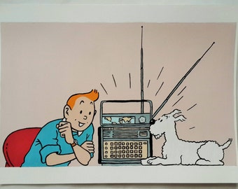 Tintin and Milou (Snowy) Painting, Tintin Comic Painting, 8x11 Painting