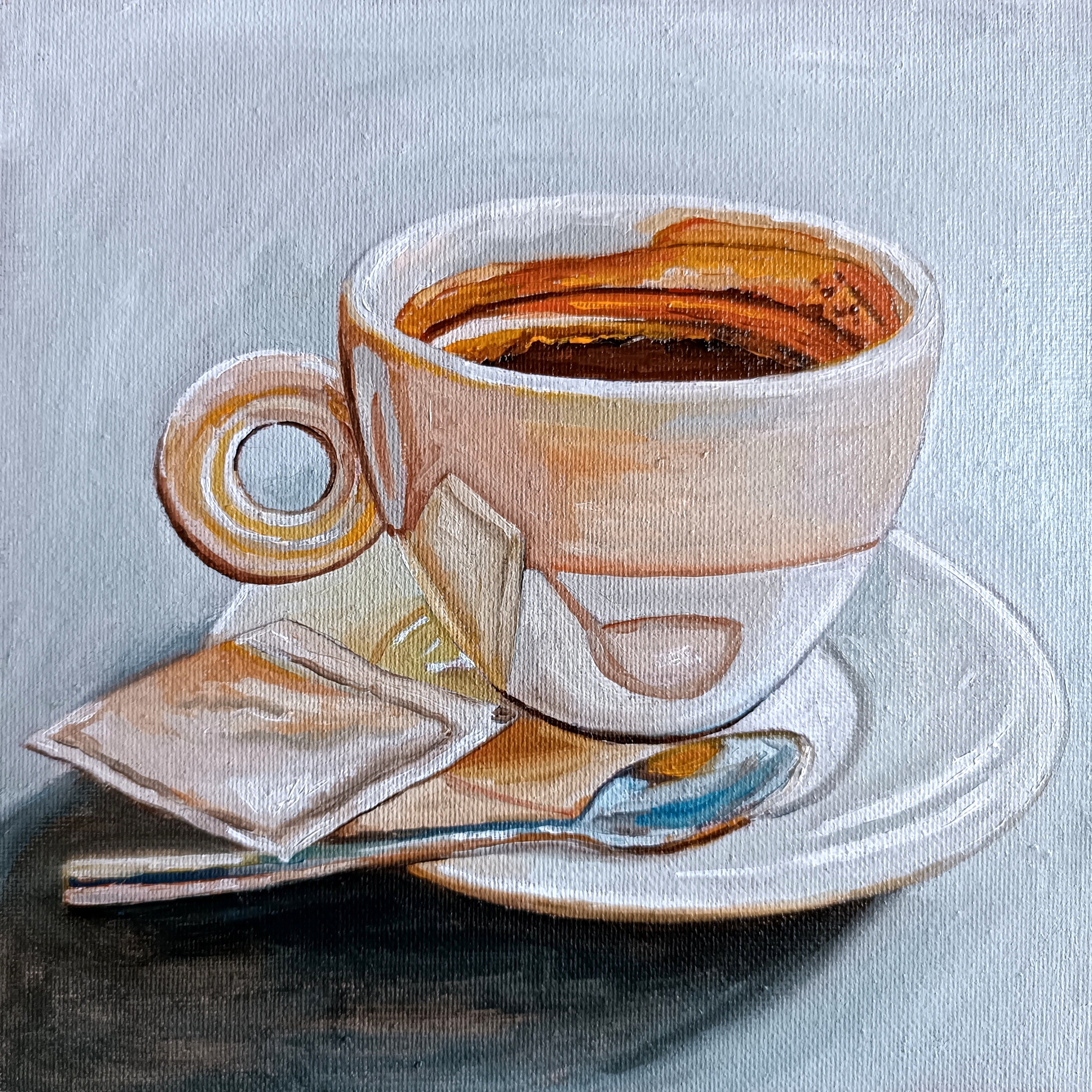 国内初の直営店 Coffee Painting, Cup Painting, Original Oil Still Life 絵画