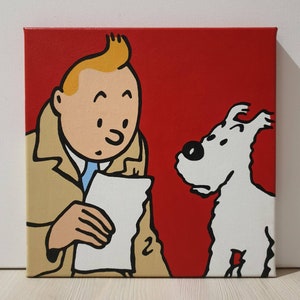 Tintin and Milou (Snowy) Painting, Tintin Comic Painting, 8x8 Painting