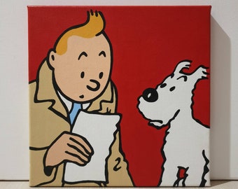 Tintin and Milou (Snowy) Painting, Tintin Comic Painting, 8x8 Painting