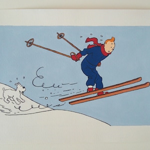 Pintura de Tintín Nevado, Dibujo de Tintín, Tintín y Milú, Pintura Acrílica Original, Navidad de Tintín, Las Aventuras de Tintín, Ideas para Regalos