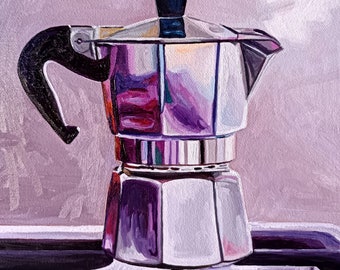 Coffee Painting, Moka Pot Painting, Original Still Life Oil Painting, Kitchen Art, Coffee Lovers, Coffee Art, 12x16 Inches Canvas, Mokapot