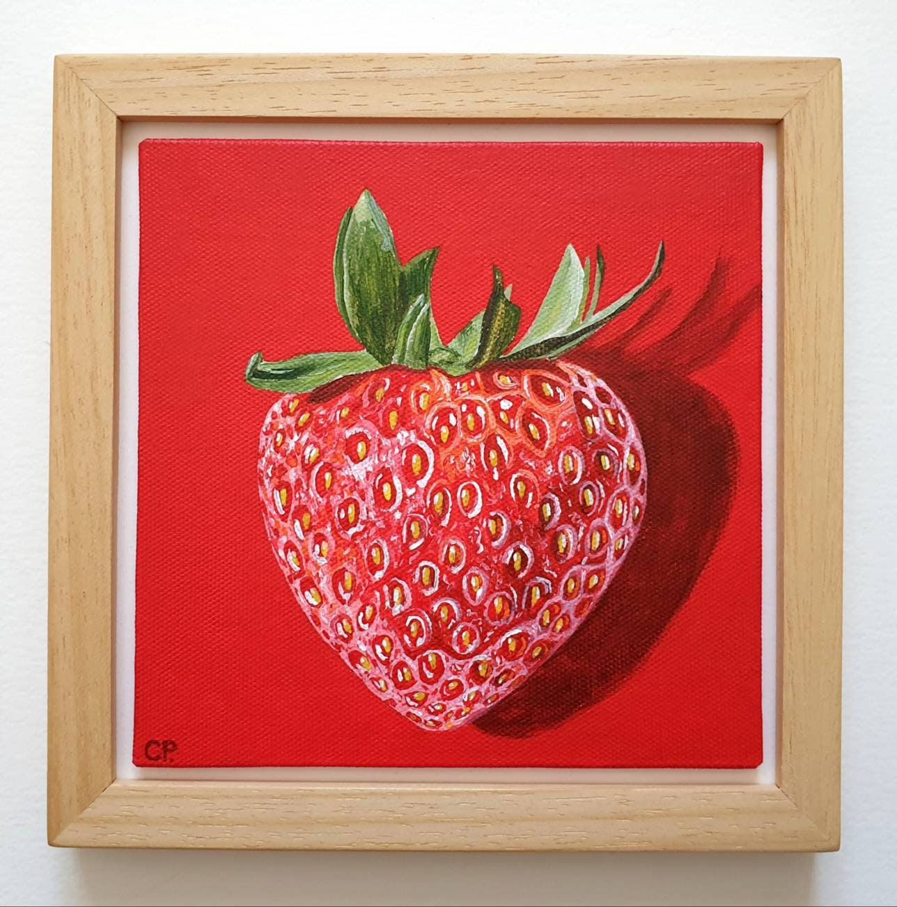 Pintura de fresa, pintura realista de frutas, pintura original de  naturaleza muerta, arte de cocina, fresa en forma de corazón, rosa, lienzo  de 6 x 6 pulgadas - Etsy México, image size:1288x1303