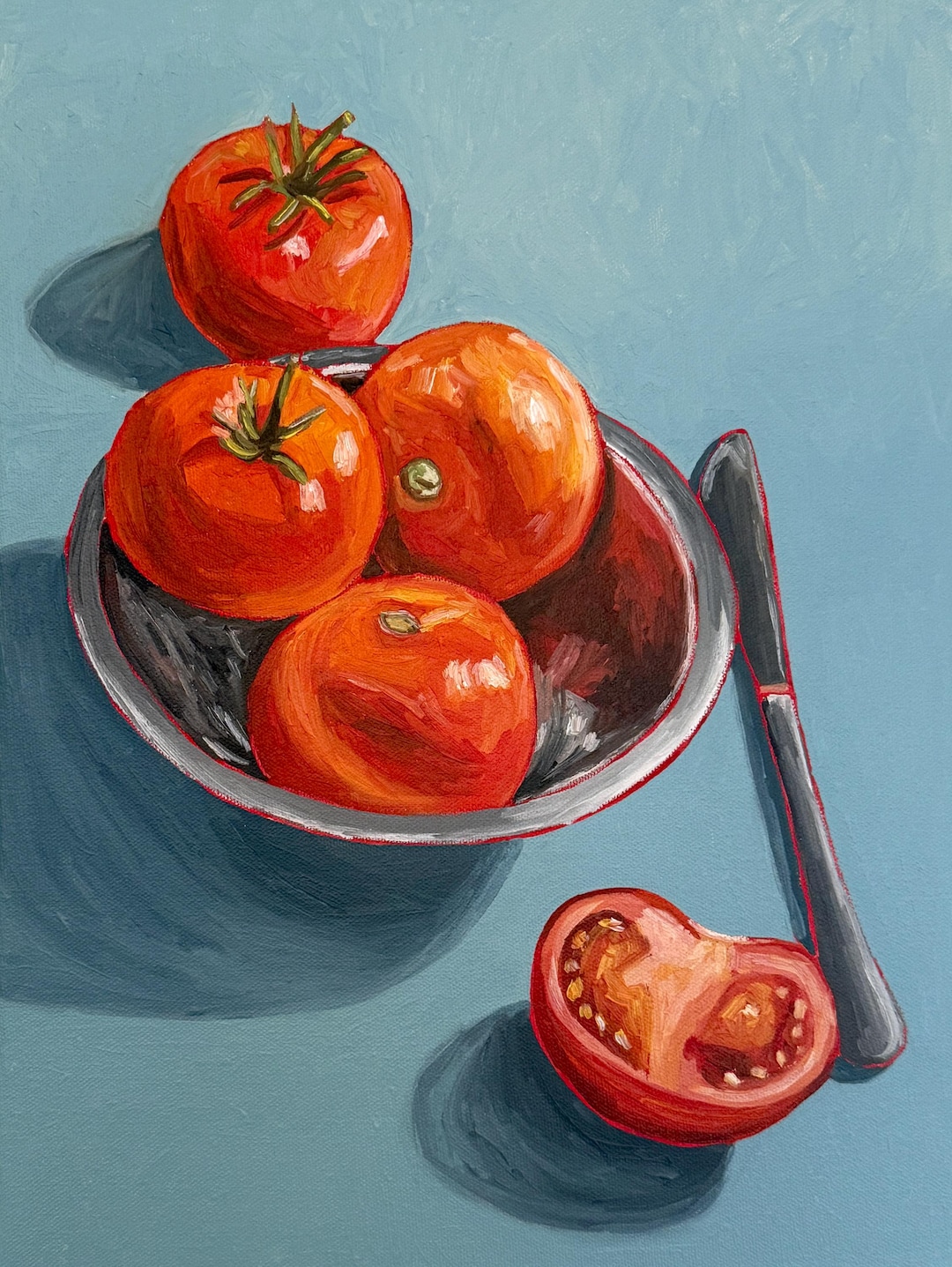 Still Life With Tomatoes, Tomatoes on Light Teal, Original Oil Painting ...