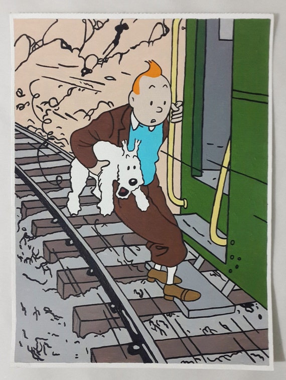and Milou Painting Tintin Comic Painting 8x11 Etsy