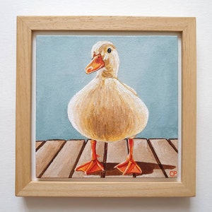 Duck Painting, White Duck Painting, Original Animal Painting, Nature Art, 6x6 Inches Canvas, Pet Painting image 2