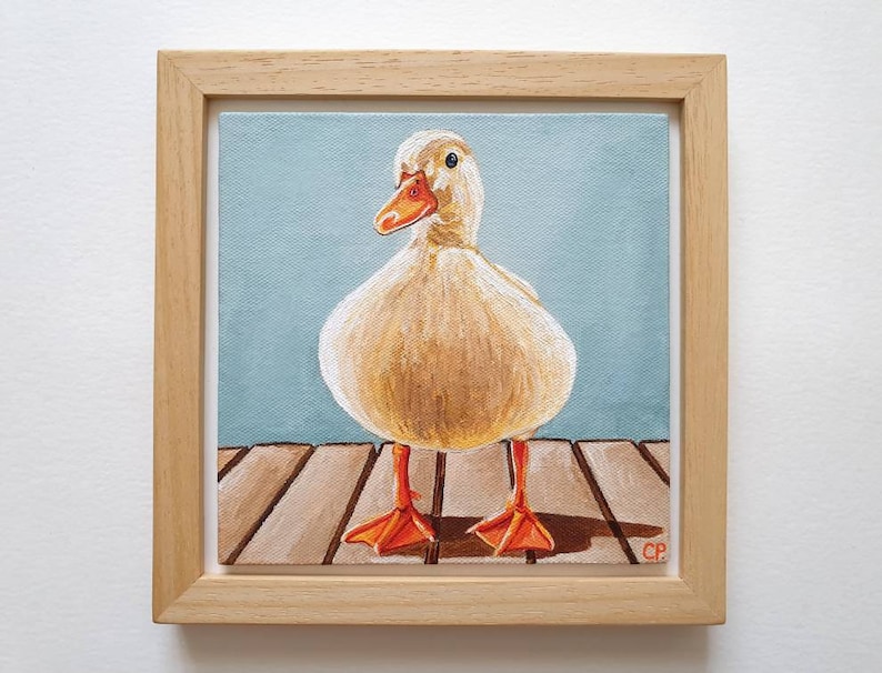 Duck Painting, White Duck Painting, Original Animal Painting, Nature Art, 6x6 Inches Canvas, Pet Painting image 2