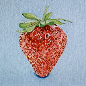 Peinture à l'huile originale fraise, nature morte aux fraises, toile 20 x 20 cm, peinture petits fruits, peinture art cuisine