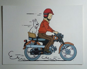Tintín y Milou (Nevado) Pintura de motocicletas, Pintura cómica de Tintín, Pintura 8x11